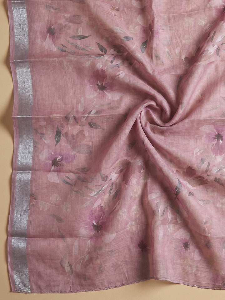 Onion Pink Linen Blend Printed Unstitched Dress Material