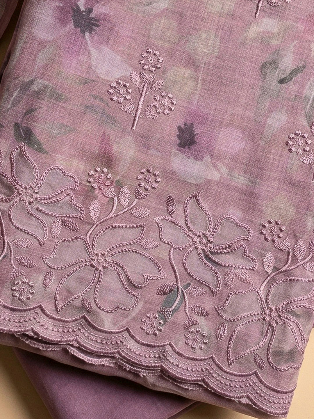 Onion Pink Linen Blend Printed Unstitched Dress Material