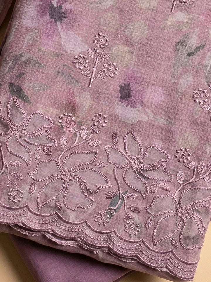 Onion Pink Linen Blend Printed Unstitched Dress Material