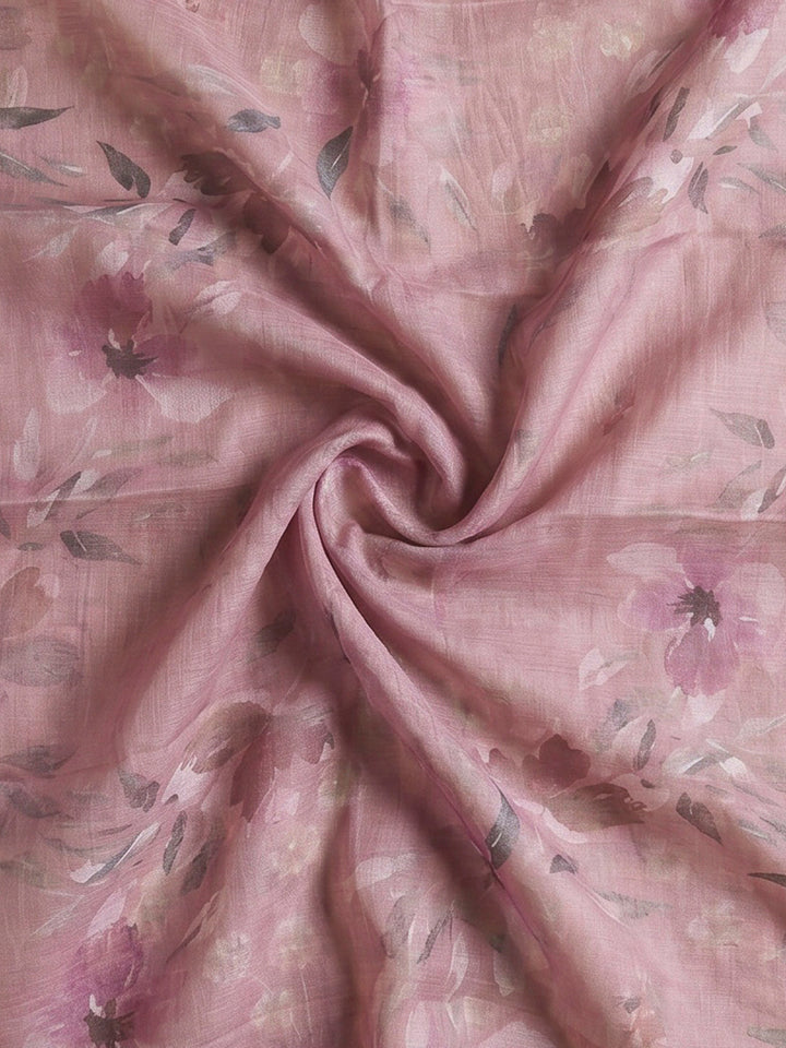 Onion Pink Linen Blend Printed Unstitched Dress Material