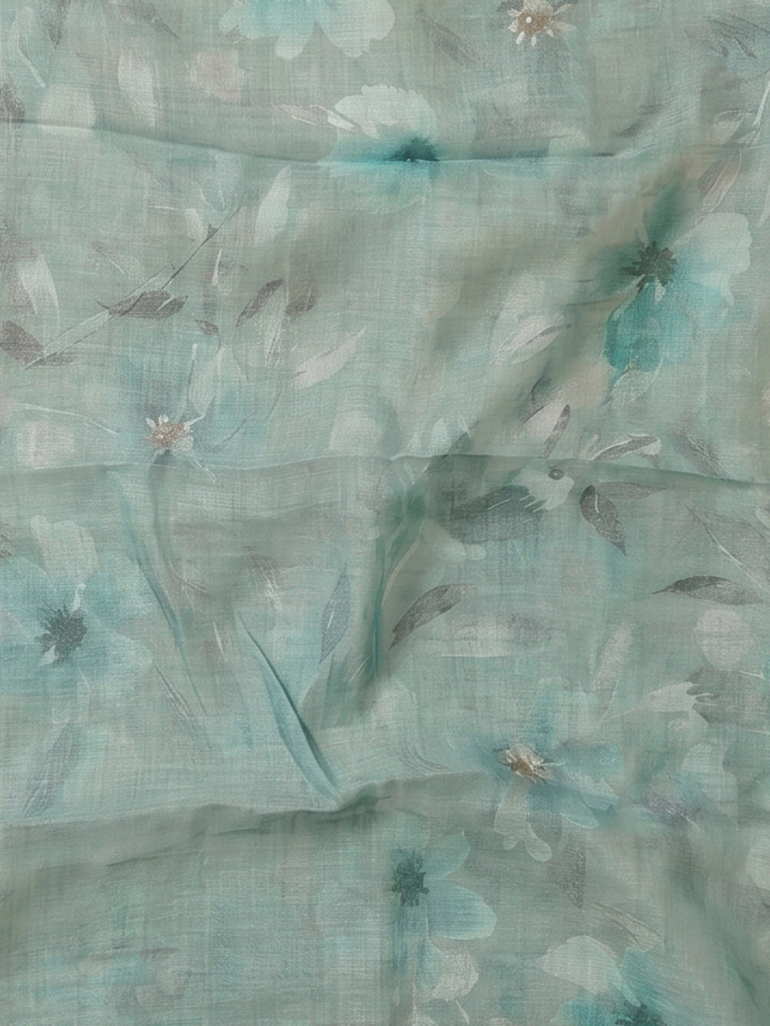 Sea Green Linen Blend Printed Unstitched Dress Material