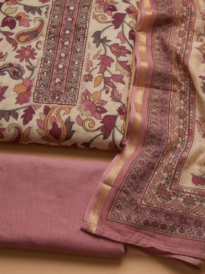 Onion Pink Chanderi Printed Unstitched Dress Material