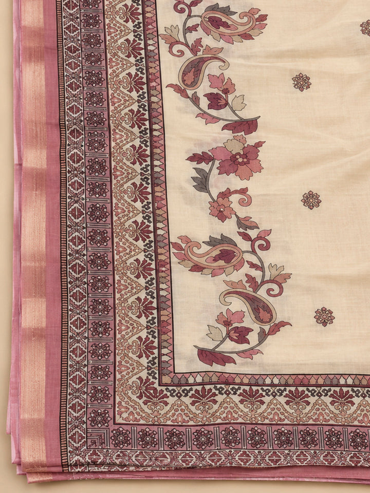 Onion Pink Chanderi Printed Unstitched Dress Material