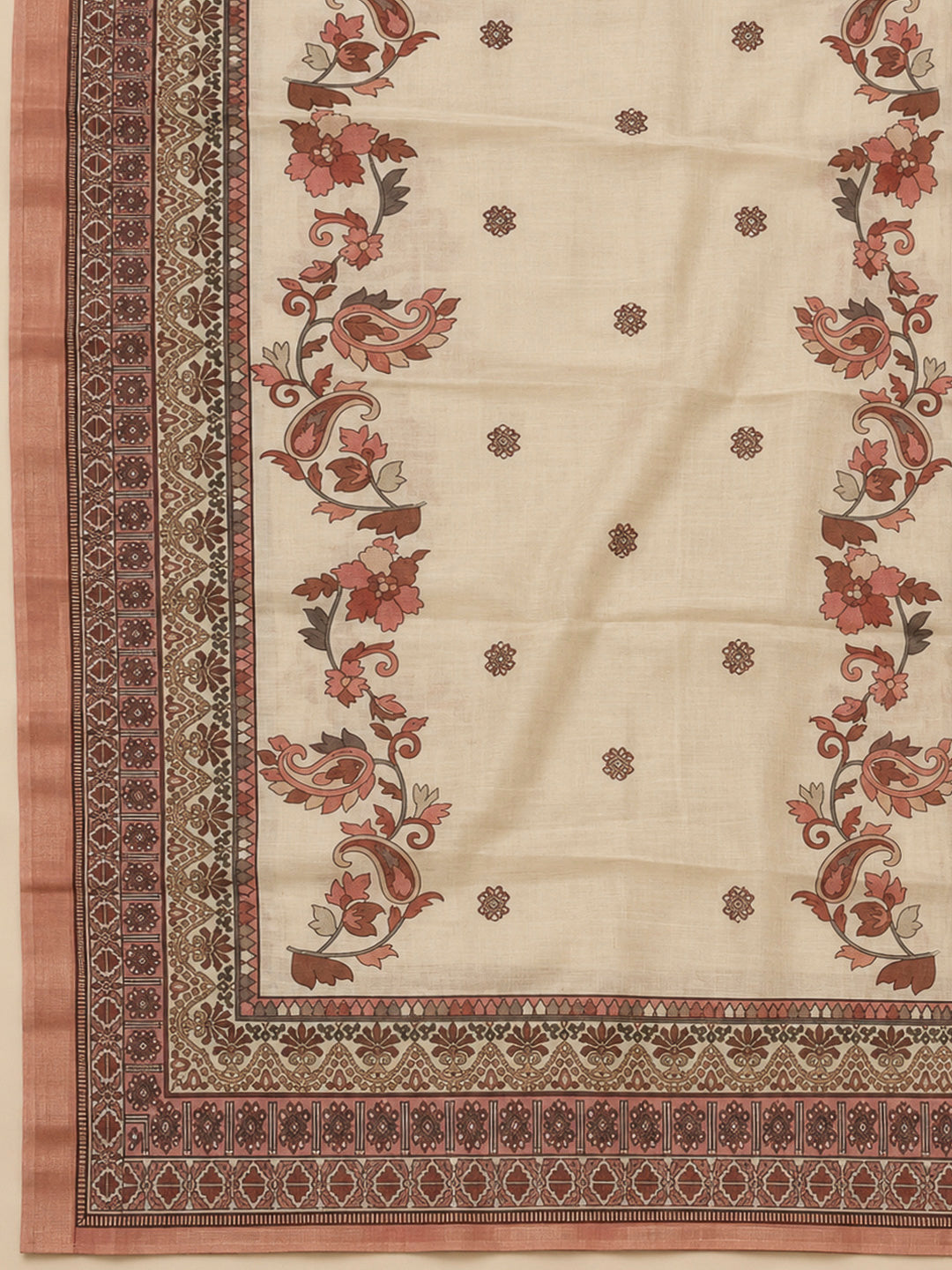 Peach Chanderi Printed Unstitched Dress Material