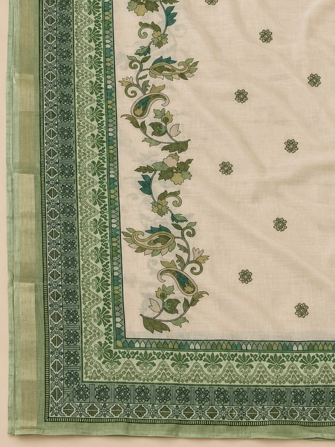 Pista Green Chanderi Printed Unstitched Dress Material