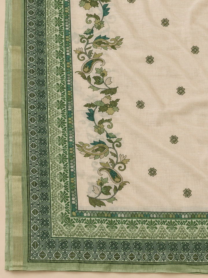 Pista Green Chanderi Printed Unstitched Dress Material