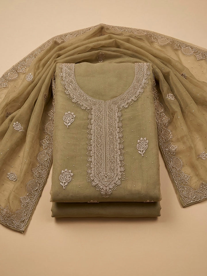 Mehndi Organza Embroidered Unstitched Dress Material