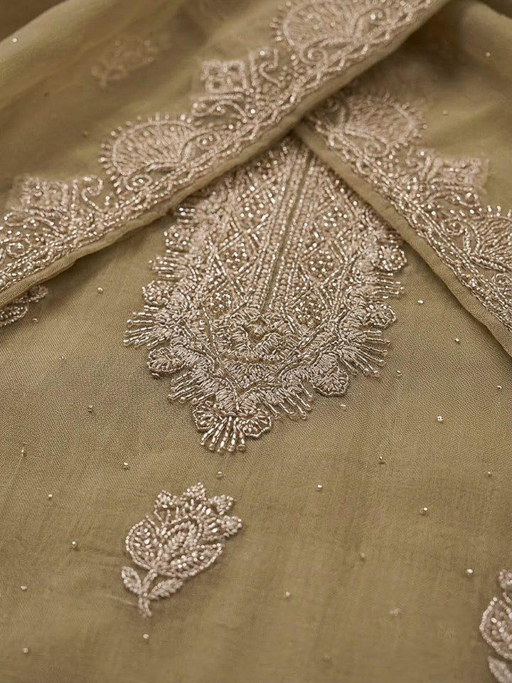 Mehndi Organza Embroidered Unstitched Dress Material