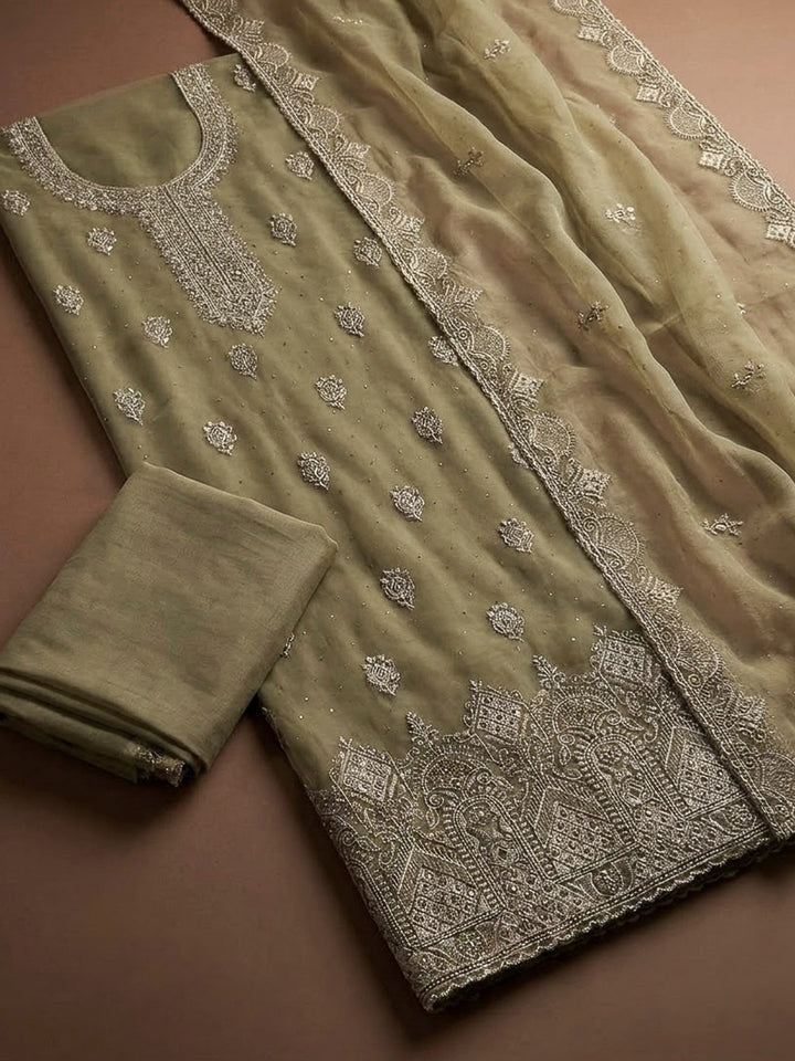 Mehndi Organza Embroidered Unstitched Dress Material
