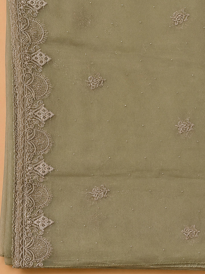 Mehndi Organza Embroidered Unstitched Dress Material