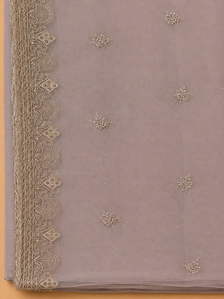 Onion Pink Organza Embroidered Unstitched Dress Material