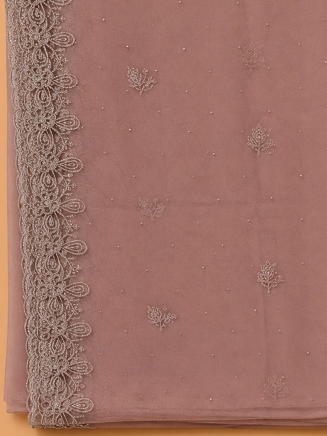 Peach Organza Embroidered Unstitched Dress Material