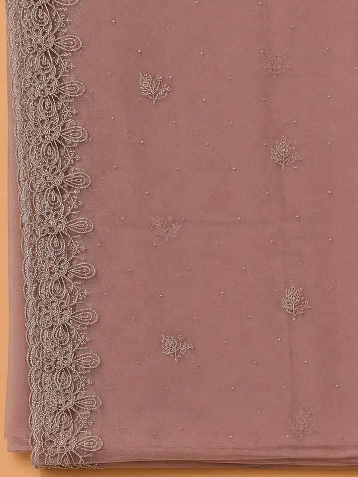Peach Organza Embroidered Unstitched Dress Material