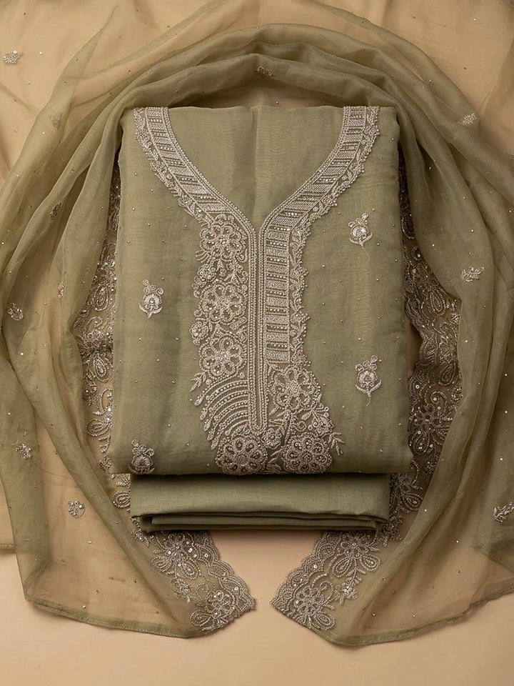 Mehndi Organza Embroidered Unstitched Dress Material