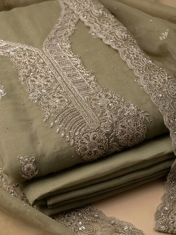 Mehndi Organza Embroidered Unstitched Dress Material