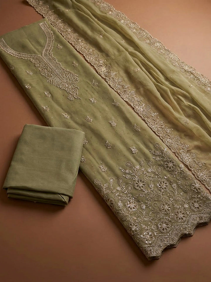 Mehndi Organza Embroidered Unstitched Dress Material