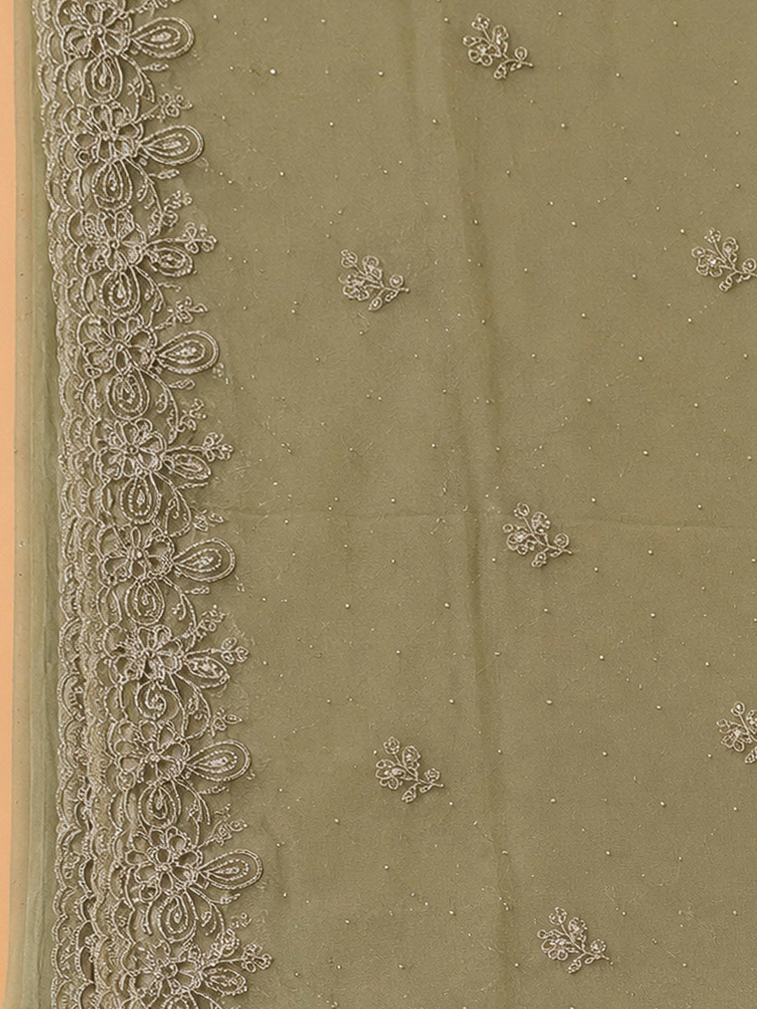 Mehndi Organza Embroidered Unstitched Dress Material