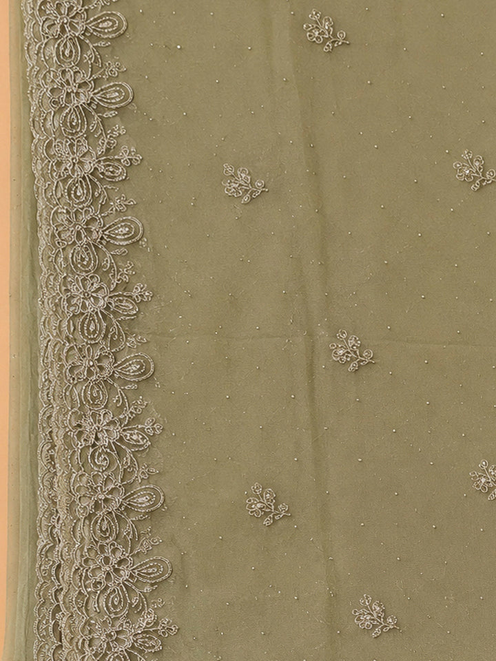 Mehndi Organza Embroidered Unstitched Dress Material