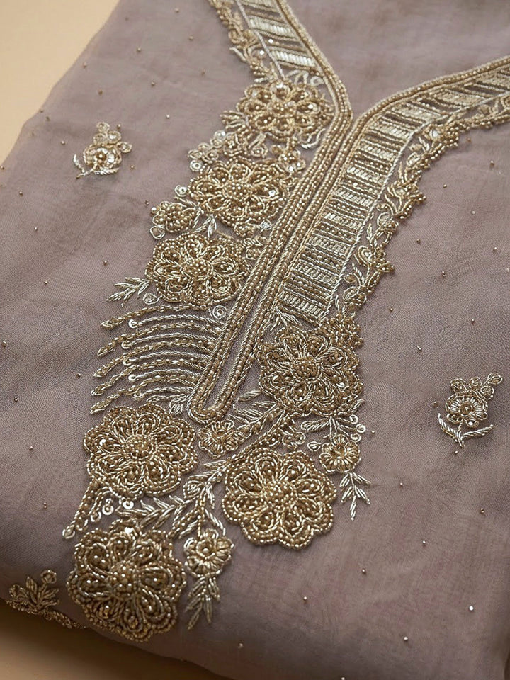Onion Pink Organza Embroidered Unstitched Dress Material