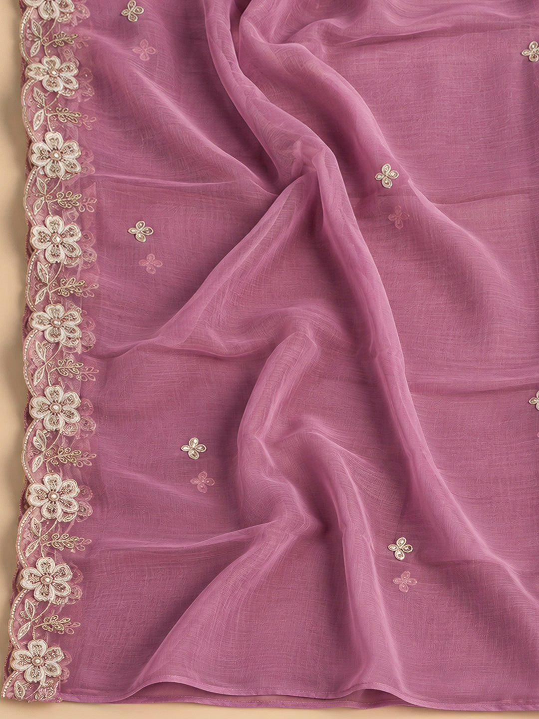 Onion Pink Tissue Embroidered Unstitched Dress Material