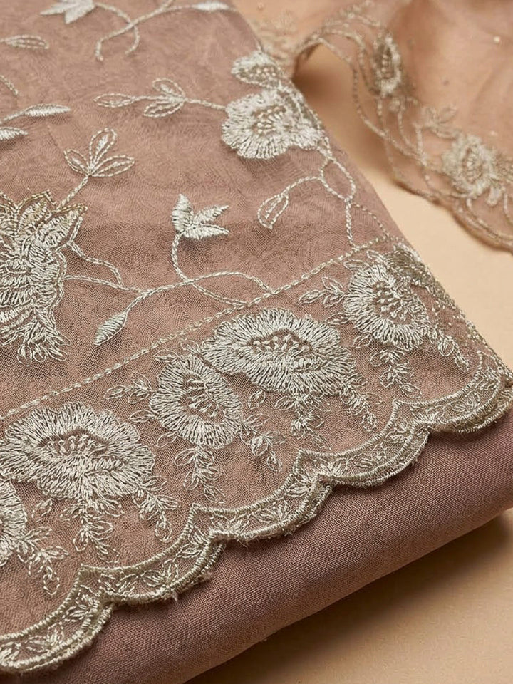 Peach Organza Embroidered Unstitched Dress Material