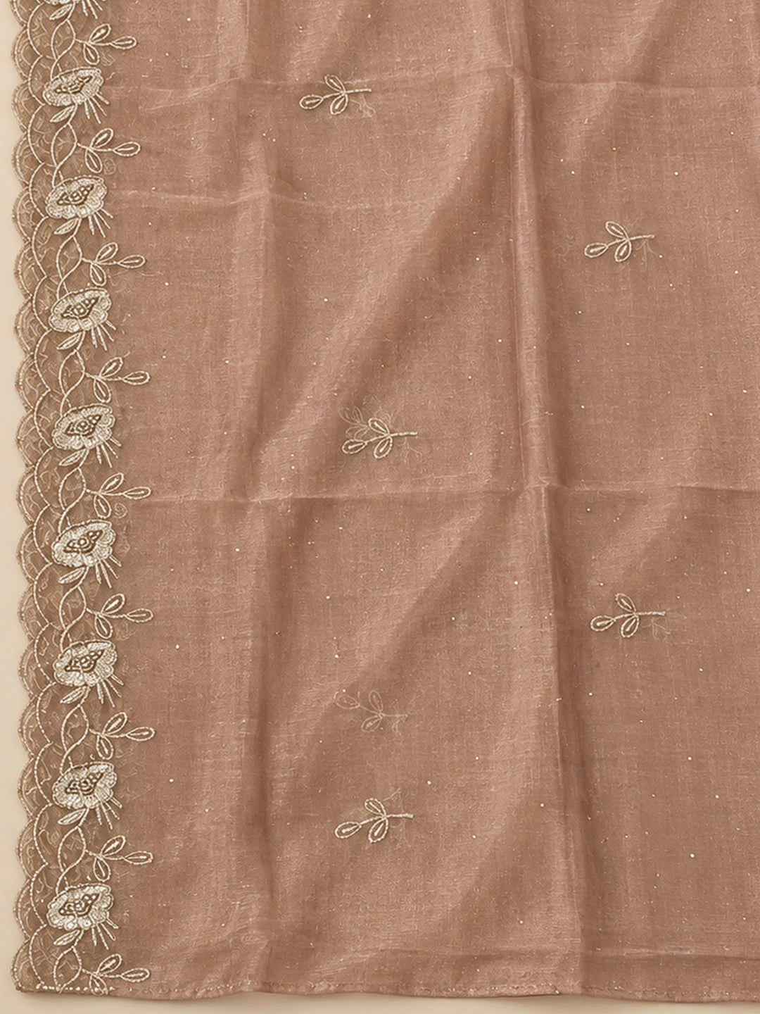 Peach Organza Embroidered Unstitched Dress Material