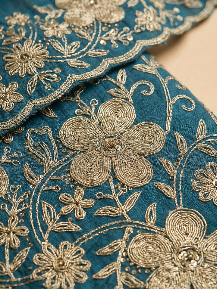 Blue Organza Embroidered Unstitched Dress Material