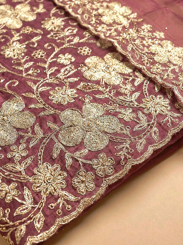 Onion Pink Organza Embroidered Unstitched Dress Material