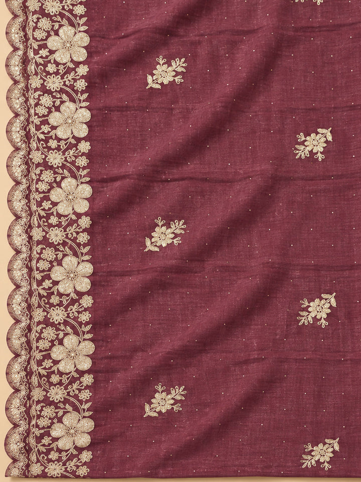 Onion Pink Organza Embroidered Unstitched Dress Material