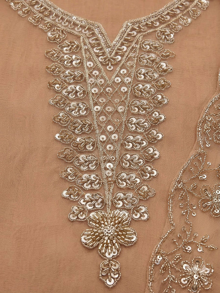 Peach Organza Embroidered Unstitched Dress Material