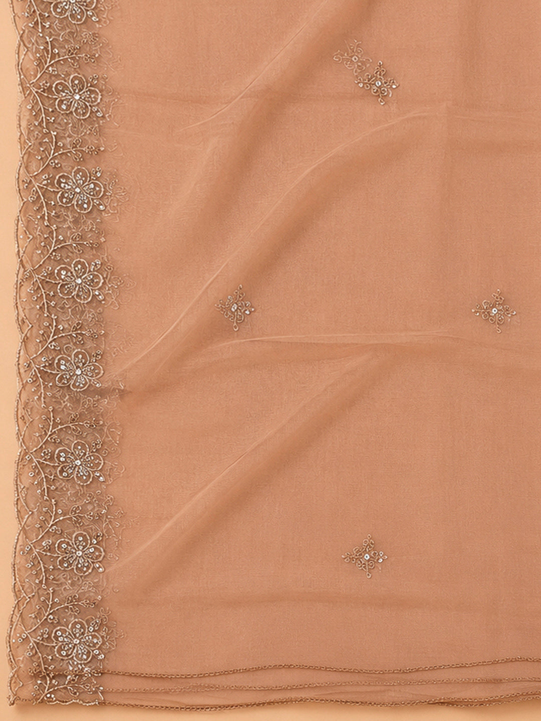 Peach Organza Embroidered Unstitched Dress Material