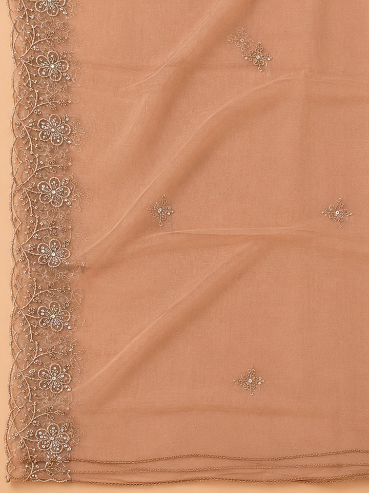 Peach Organza Embroidered Unstitched Dress Material