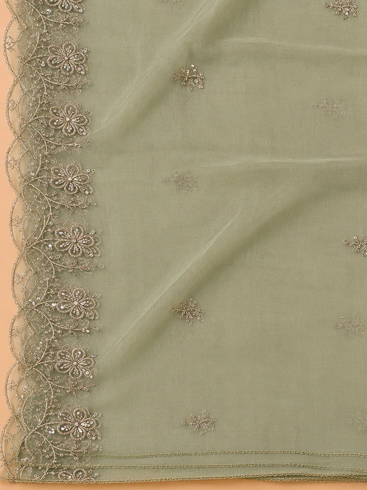 Pista Green Organza Embroidered Unstitched Dress Material