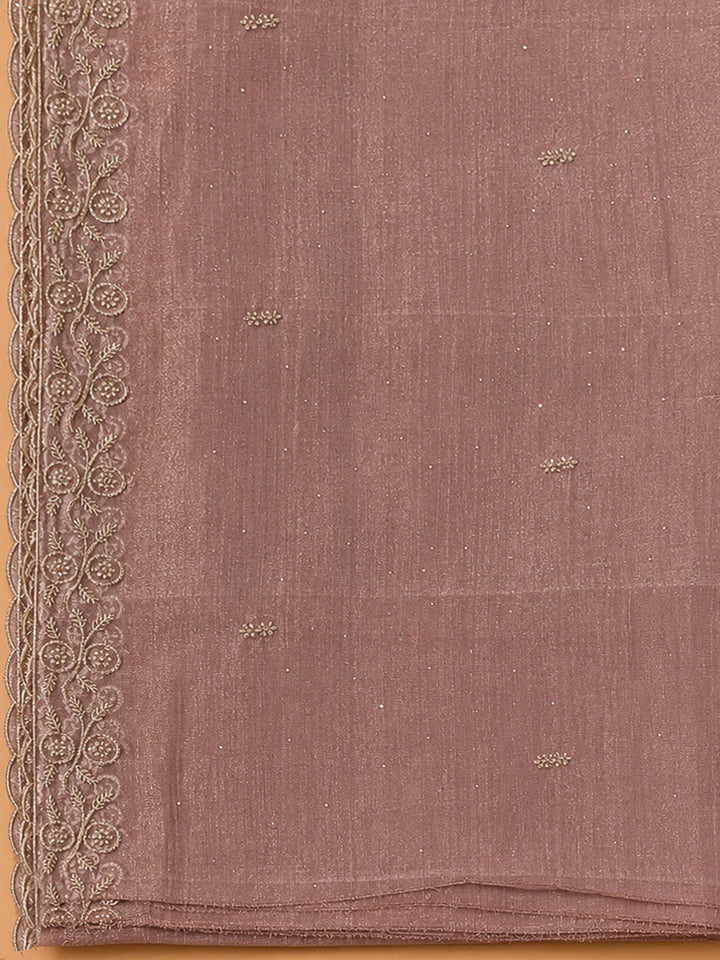 Onion Pink Chanderi Embroidered Unstitched Dress Material
