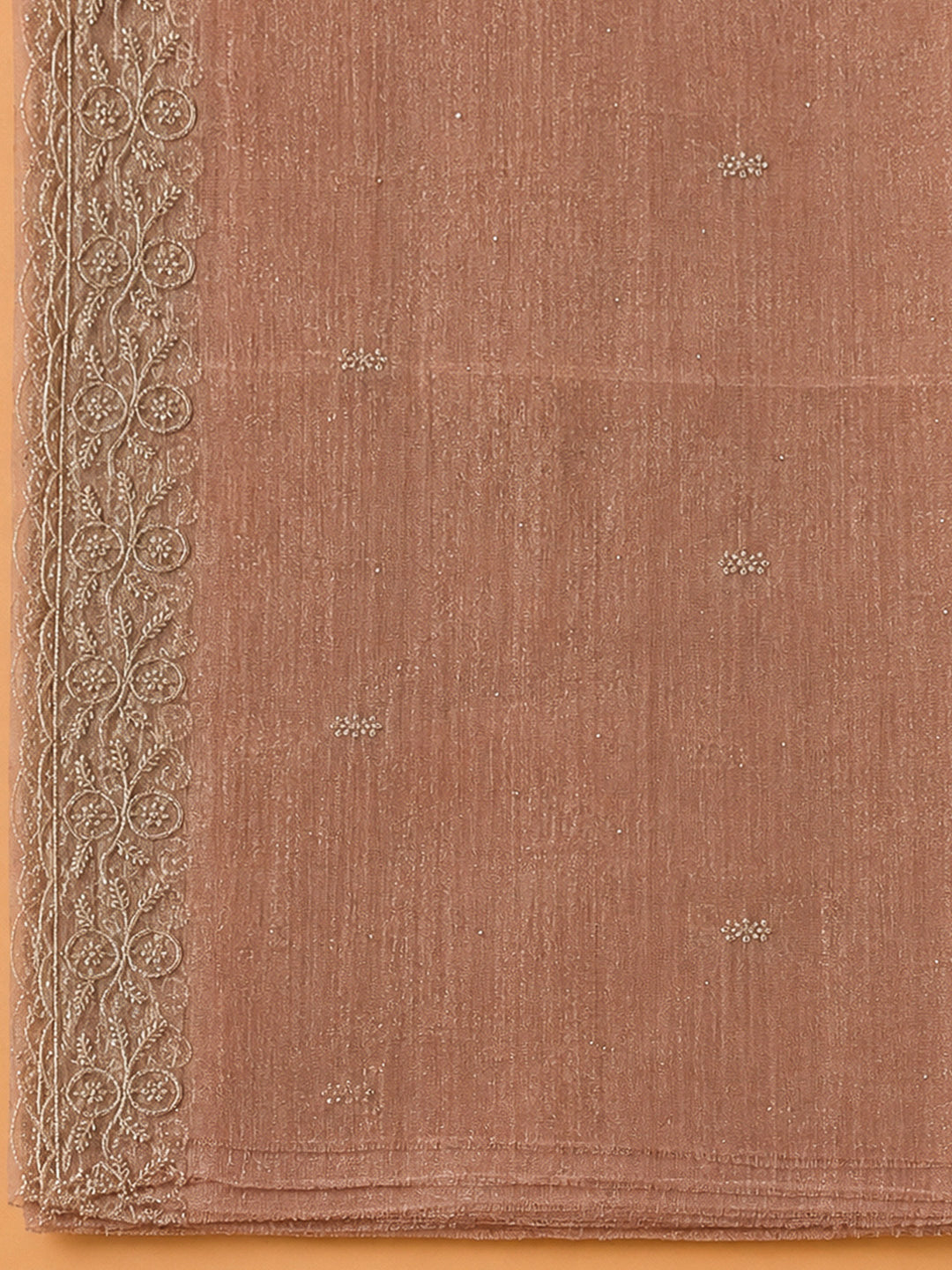 Peach Chanderi Embroidered Unstitched Dress Material