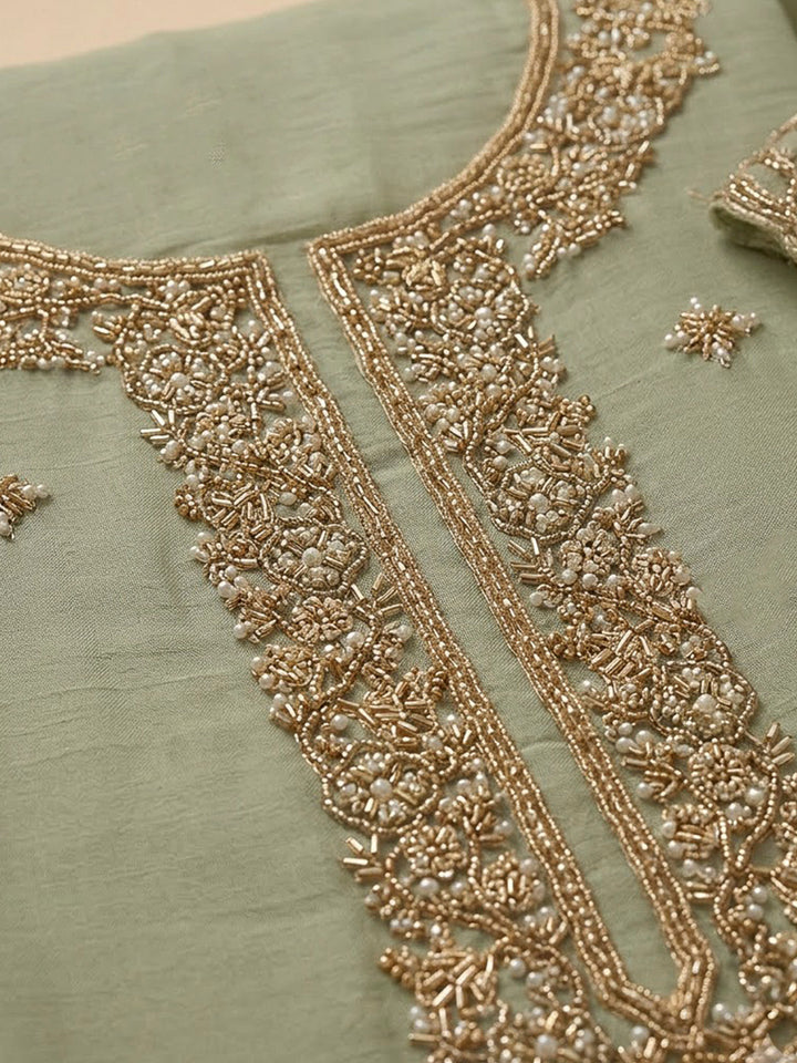 Aqua Green Organza Embroidered Unstitched Dress Material