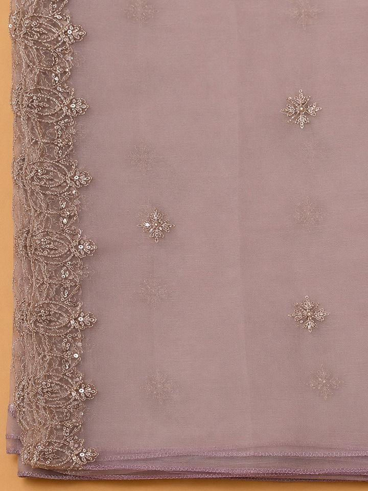 Onion Pink Organza Embroidered Unstitched Dress Material