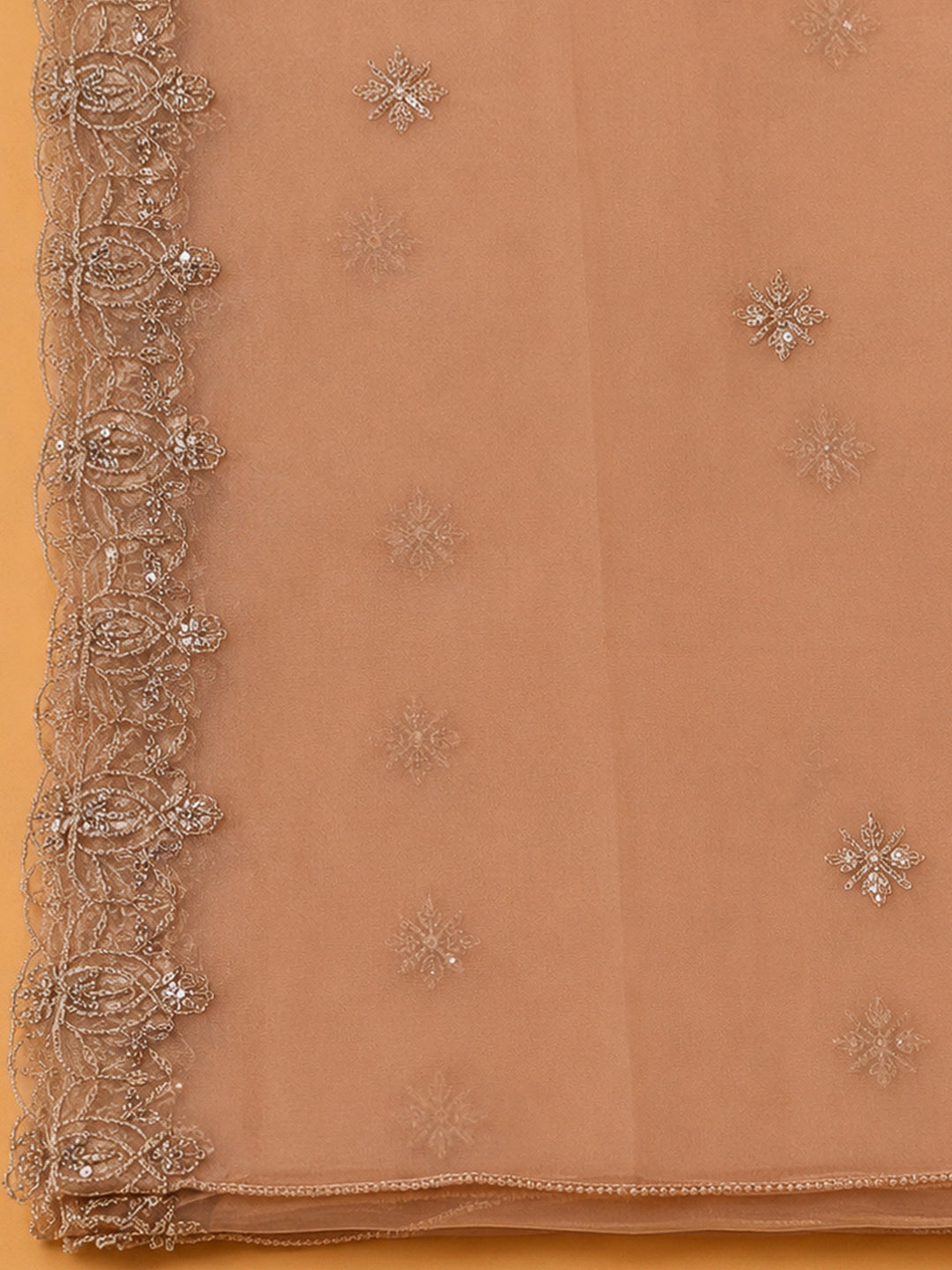 Peach Organza Embroidered Unstitched Dress Material