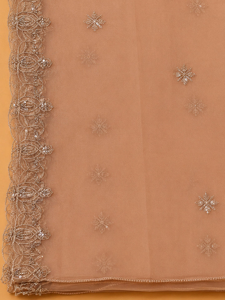 Peach Organza Embroidered Unstitched Dress Material