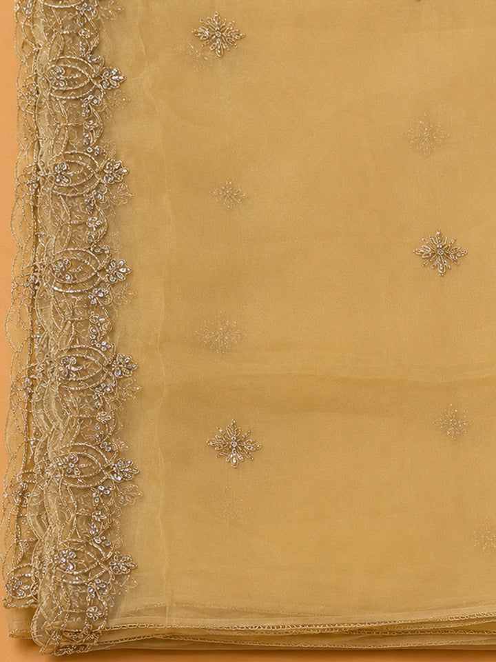 Yellow Organza Embroidered Unstitched Dress Material