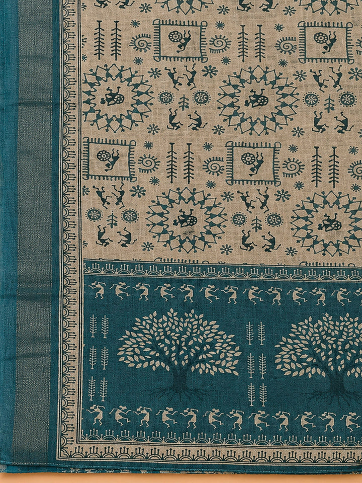 Blue Linen Blend Printed Unstitched Dress Material
