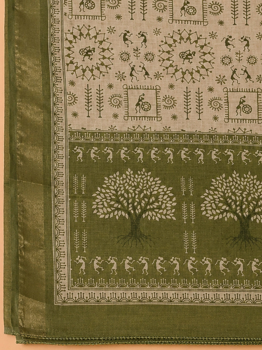 Green Linen Blend Printed Unstitched Dress Material