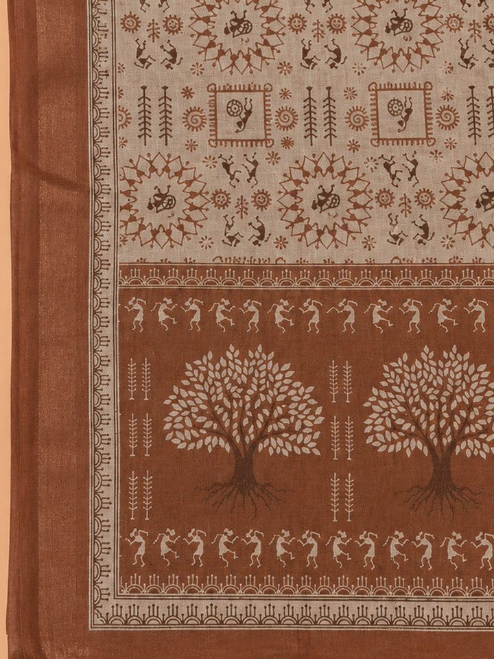Rust Linen Blend Printed Unstitched Dress Material
