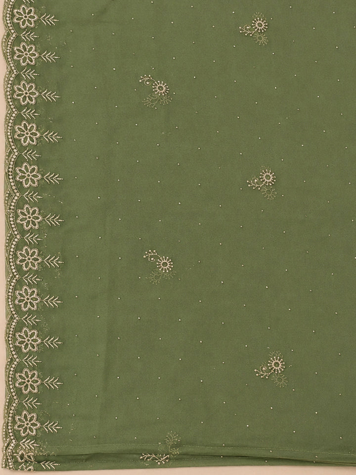 Aqua Green Chanderi Embroidered Unstitched Dress Material