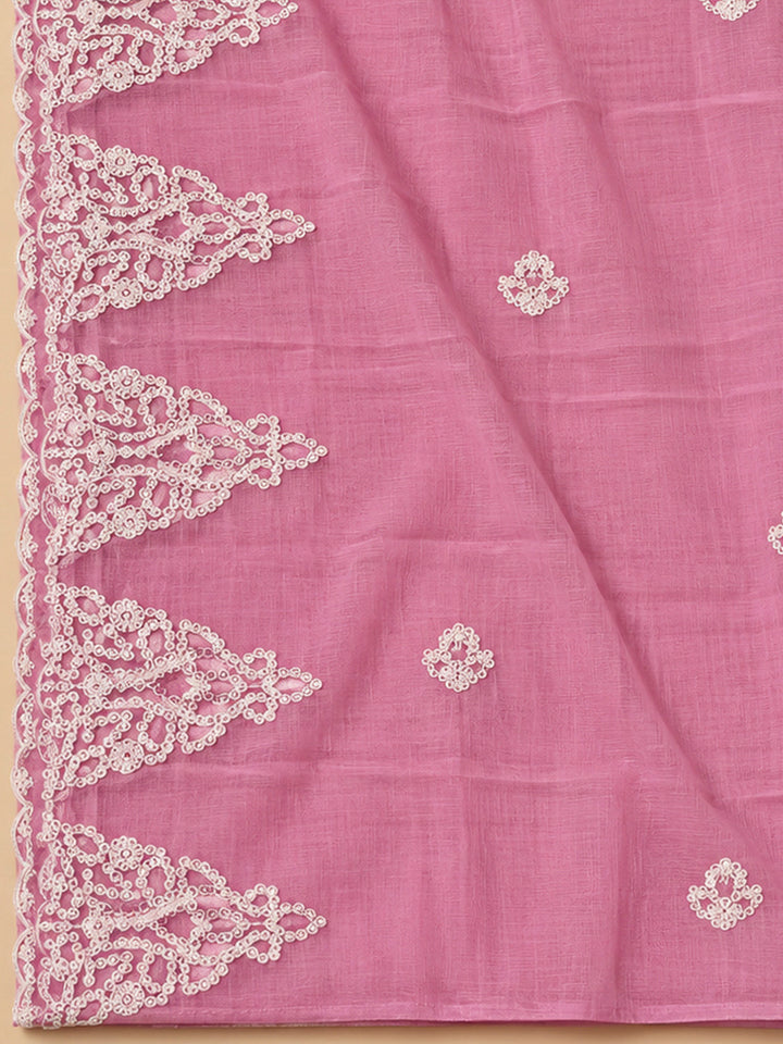 Pink Chanderi Embroidered Unstitched Dress Material