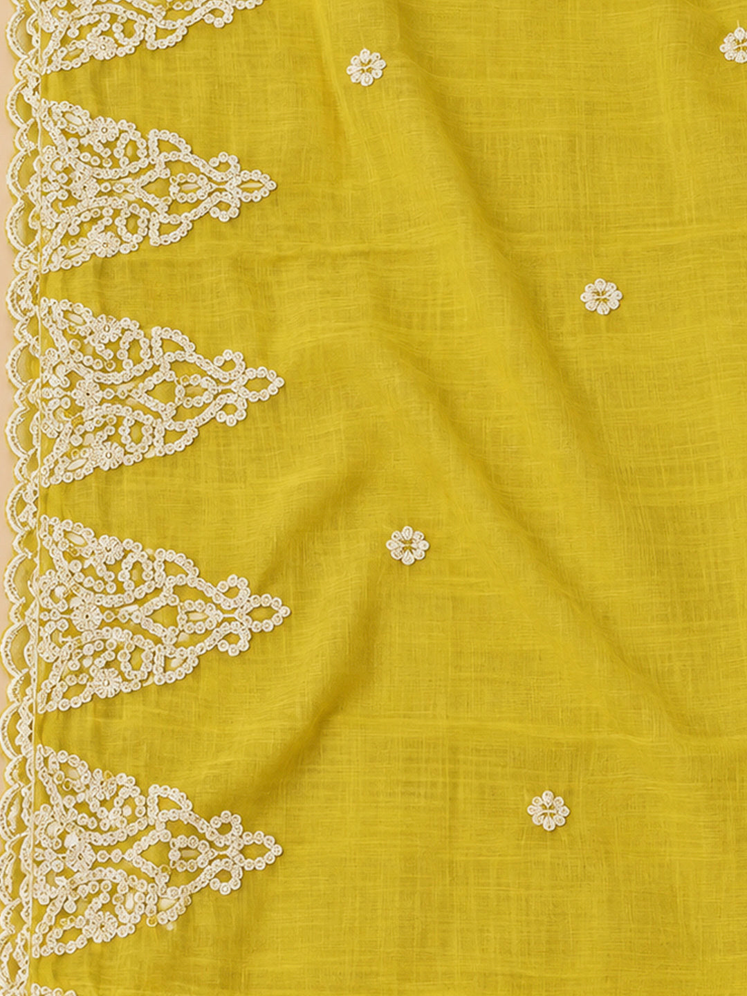 Yellow Chanderi Embroidered Unstitched Dress Material
