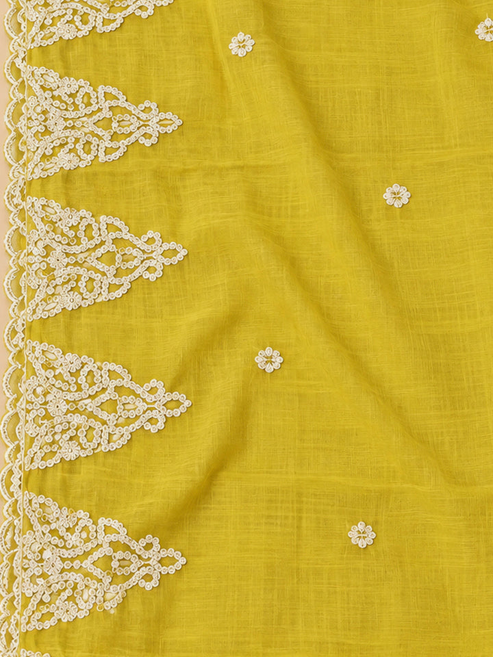 Yellow Chanderi Embroidered Unstitched Dress Material