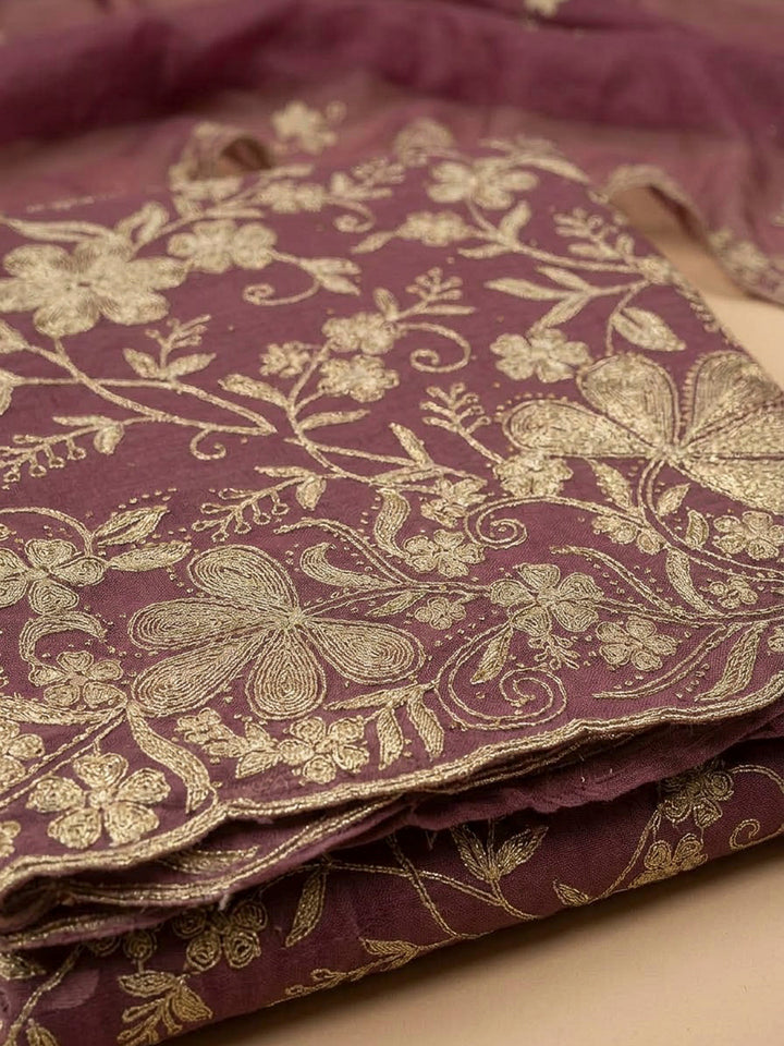 Onion Pink Organza Embroidered Unstitched Dress Material