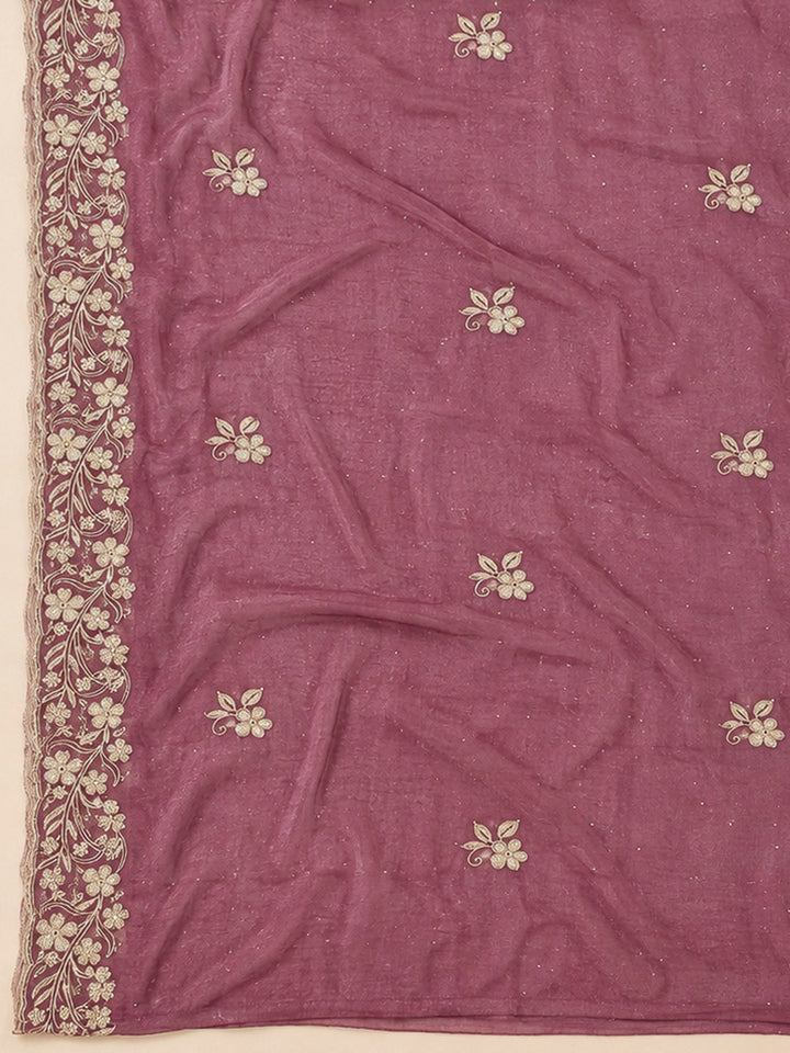 Onion Pink Organza Embroidered Unstitched Dress Material