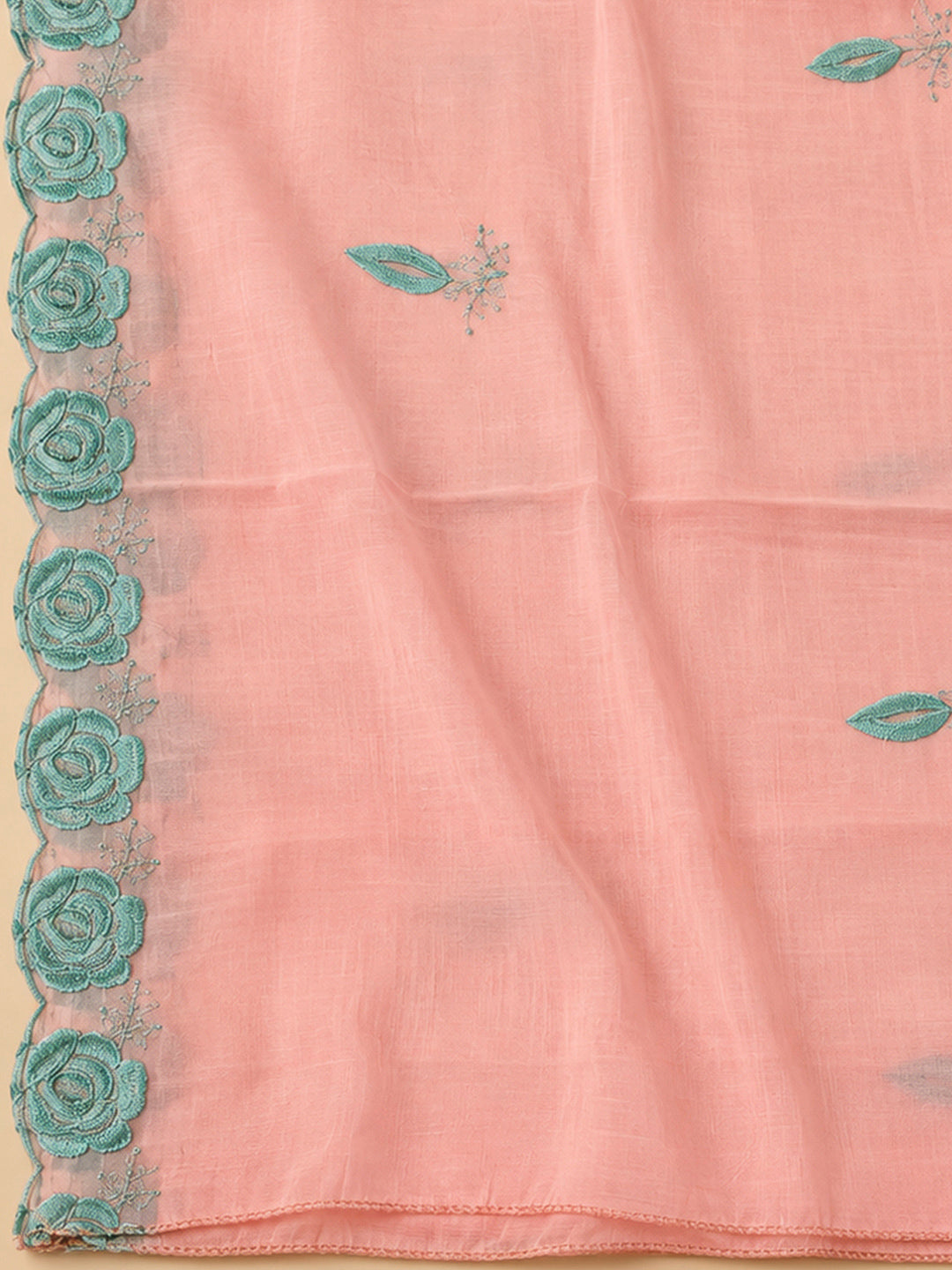 Peach Chanderi Embroidered Unstitched Dress Material